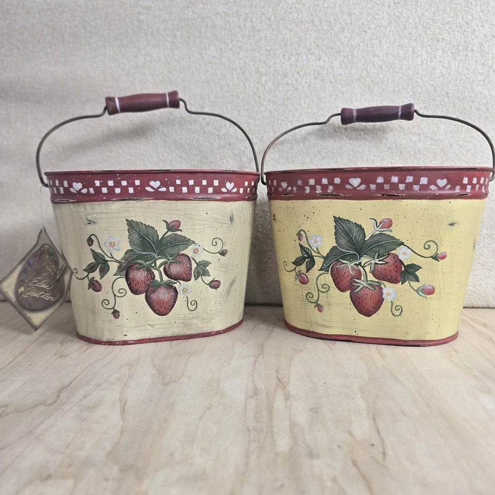 Ohio Wholesale Strawberry Decorative Metal Tins Set of 2 Hand Painted Style